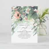 Perzik en Roze Bloemen Elegant Stijlvol Afstuderen Kaart (Staand voorkant)