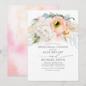 Perzik en Roze Bloemen Modern Repetitie Diner Kaart (Voorkant / Achterkant)