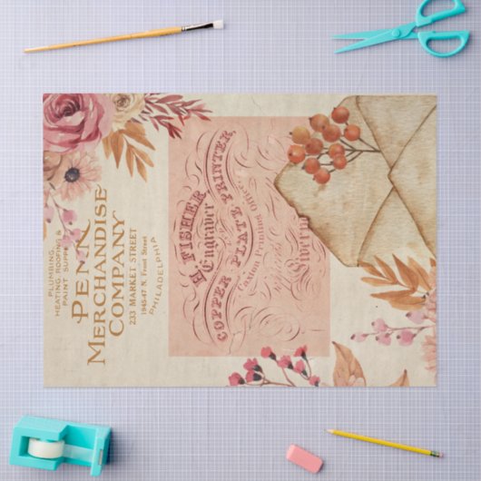 Perzik en Roze Bloemen Ontkoppeling Tissuepapier (Craft)