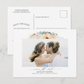 Perzik en roze bloemen opslaan de datum foto aankondigingskaart (Voorkant / Achterkant)