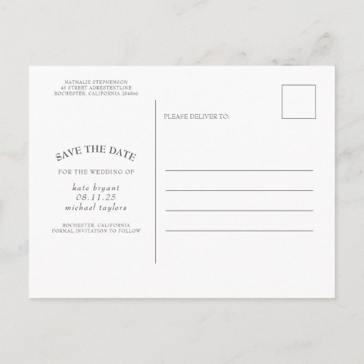 Perzik en roze bloemen opslaan de datum foto aankondigingskaart (Achterkant)