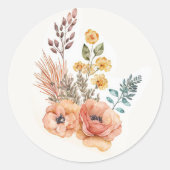 Perzik en Roze Bloemen  Ronde Sticker (Voorkant)