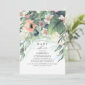 Perzik en roze bloemig Elegant Baby shower Kaart (Staand voorkant)