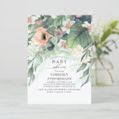 Perzik en roze bloemig Elegant Baby shower Kaart (Staand voorkant)