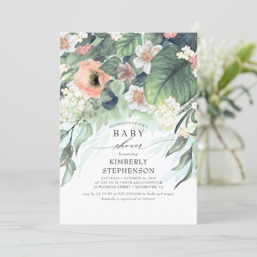 Perzik en roze bloemig Elegant Baby shower Kaart (Staand voorkant)