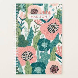 Perzik En Roze Bloemige Botanische Gepersonaliseer Planner