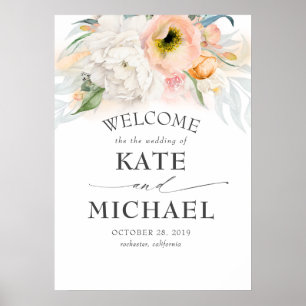 Perzik en Roze Floral Vintage Weddenschap Welkom Poster