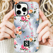 Perzik en roze monogram bloemen Case-Mate iPhone case