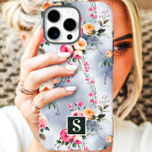 Perzik en roze monogram bloemen Case-Mate iPhone case
