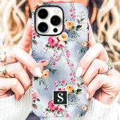 Perzik en Roze Monogram Bloemmotief Case-Mate iPhone Case