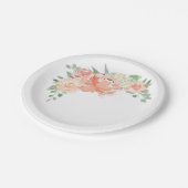 Perzik en Roze Pastel Waterverf Bloemen Papieren Bordje (Gekanteld)