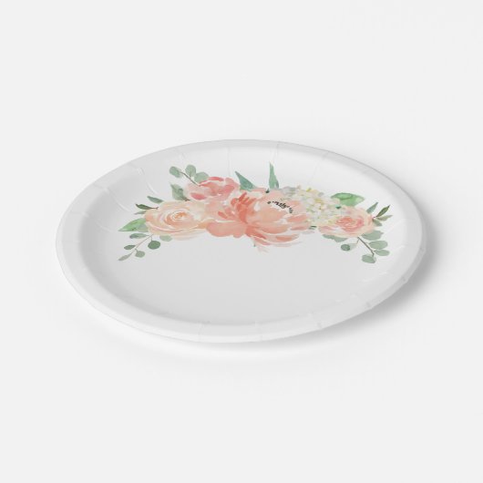 Perzik en Roze Pastel Waterverf Bloemen Papieren Bordje (Gekanteld)