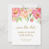 Perzik en Roze Peony Flowers 80th Birthday Save The Date (Voorkant)