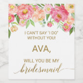 Perzik en Roze Peony Flowers Bridesmaid Voorstel Wijn Etiket (Enkel label)