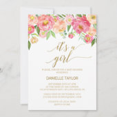 Perzik en Roze Peony Flowers Het is een meisje Kaart (Voorkant)