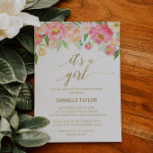 Perzik en Roze Peony Flowers Het is een meisje Kaart