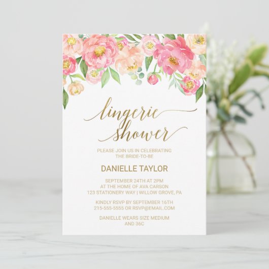 Perzik en Roze Peony Flowers Lingerie Shower Kaart (Staand voorkant)