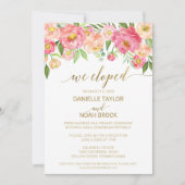 Perzik- en Roze Pioen Bloemen Elopement Ontvangst Kaart (Voorkant)