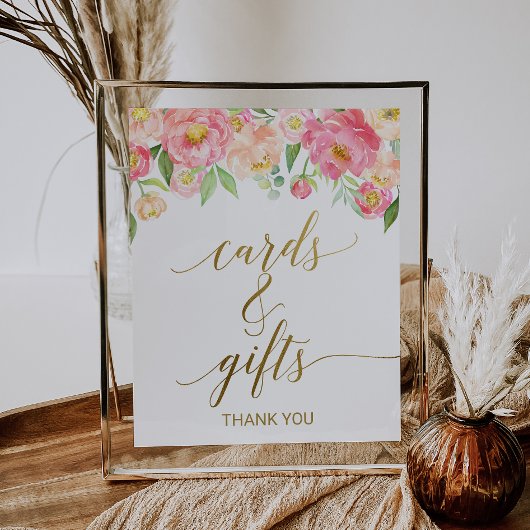 Perzik- en Roze Pioen Bloemen Kaarten en Cadeaus B Poster