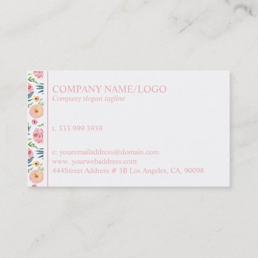 Perzik en roze pioenen bloemenpatroon visitekaartje (Achterkant)