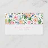 Perzik en roze pioenen bloemenpatroon visitekaartje (Voorkant)