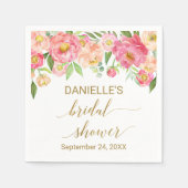 Perzik- en roze pioenroos bloemen bruidsdouche servet (Voorkant)