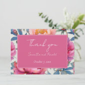 Perzik en roze pioenroos bloemen bruiloft Dank u Bedankkaart (Staand voorkant)