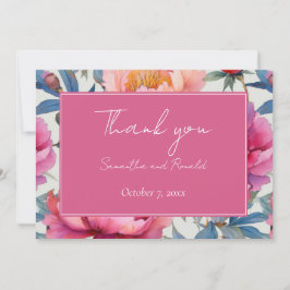 Perzik en roze pioenroos bloemen bruiloft Dank u Bedankkaart