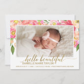 Perzik en roze pony Bloem Foto geboorteaankondigin Aankondiging (Voorkant)