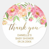 Perzik en roze pony bloemen Dank je wel Ronde Sticker (Voorkant)