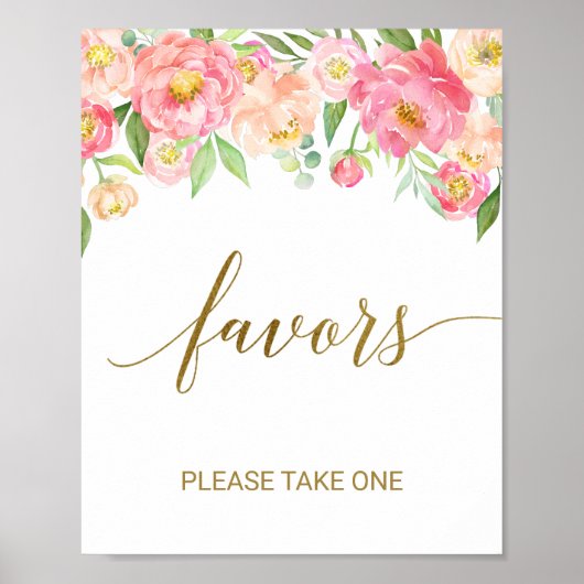 Perzik en Roze Pony Flowers Favors Sign Poster (Voorkant)