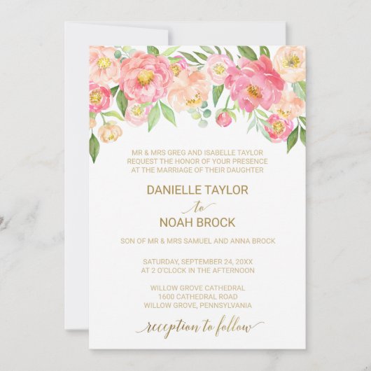 Perzik en roze pony Flowers Formele bruiloft Kaart (Voorkant)