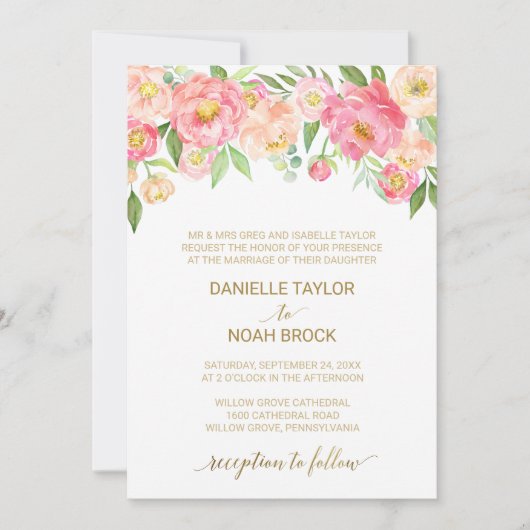 Perzik en roze pony Flowers Formele bruiloft Kaart (Voorkant)