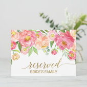 Perzik en roze pony Flowers "Reserved" Sign Kaart (Staand voorkant)