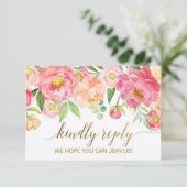 Perzik en roze pony Flowers RSVP-kaart Kaart (Staand voorkant)