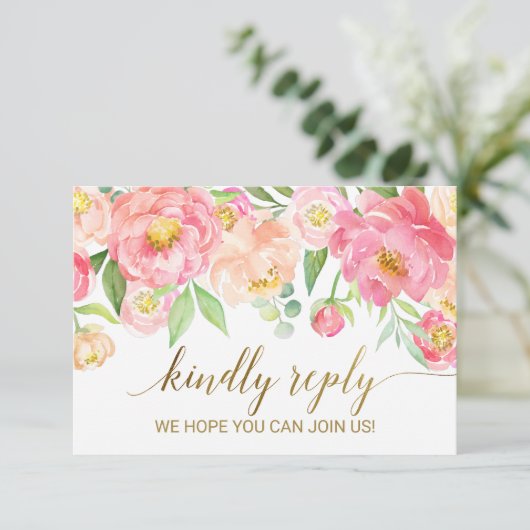 Perzik en roze pony Flowers RSVP-kaart Kaart (Staand voorkant)