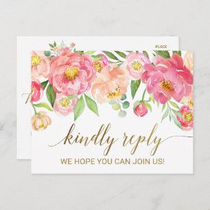 Perzik en roze pony Flowers RSVP Uitnodiging Briefkaart