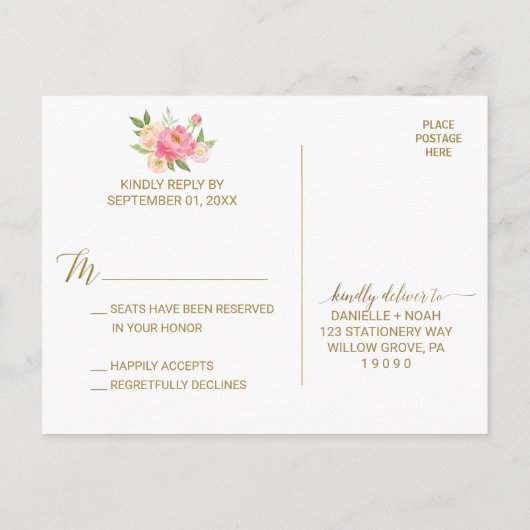 Perzik en roze pony Flowers RSVP Uitnodiging Briefkaart (Achterkant)