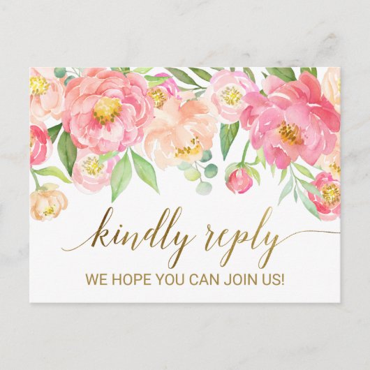 Perzik en roze pony Flowers RSVP Uitnodiging Briefkaart (Voorkant)
