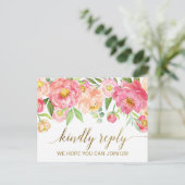 Perzik en roze pony Flowers RSVP Uitnodiging Briefkaart (Staand voorkant)