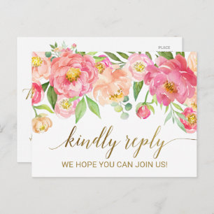 Perzik en roze pony Flowers Song Request RSVP Uitnodiging Briefkaart