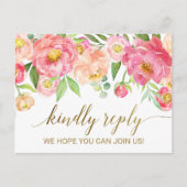 Perzik en roze pony Flowers Song Request RSVP Uitnodiging Briefkaart (Voorkant)