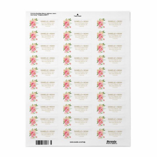 Perzik en roze pony Flowers Weddenschap Etiket (Full Sheet)