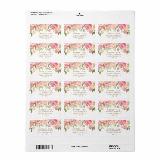 Perzik en roze pony Flowers Weddenschap Etiket (Full Sheet)
