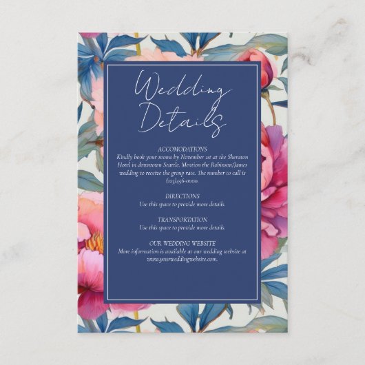 Perzik en roze pony Flowers Weddenschap Informatiekaartje (Voorkant)