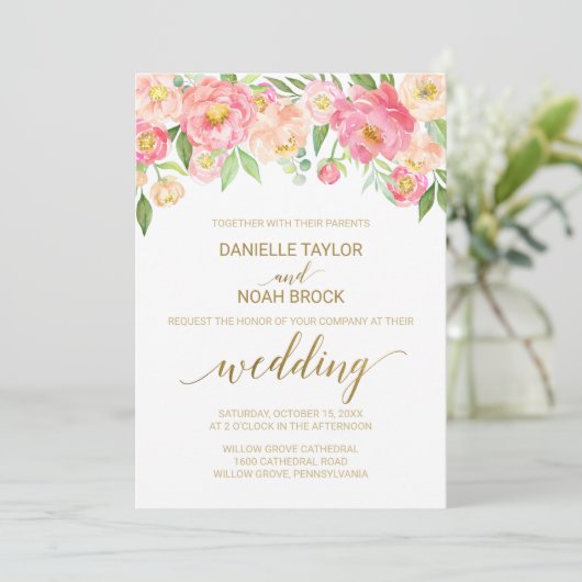 Perzik en roze pony Flowers Weddenschap Kaart (Staand voorkant)