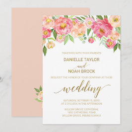 Perzik en roze pony Flowers Weddenschap Kaart