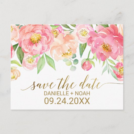 Perzik en roze pony Flowers Weddenschap Save the D Aankondigingskaart (Voorkant)