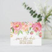 Perzik en roze pony Flowers Weddenschap Save the D Aankondigingskaart (Staand voorkant)