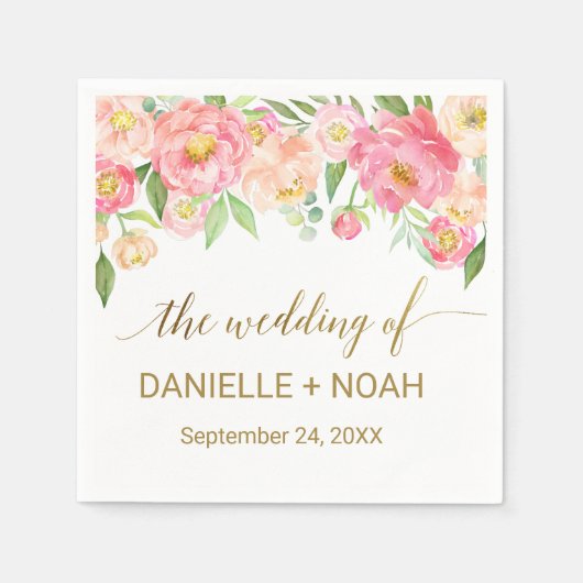 Perzik en roze pony Flowers Weddenschap Servet (Voorkant)